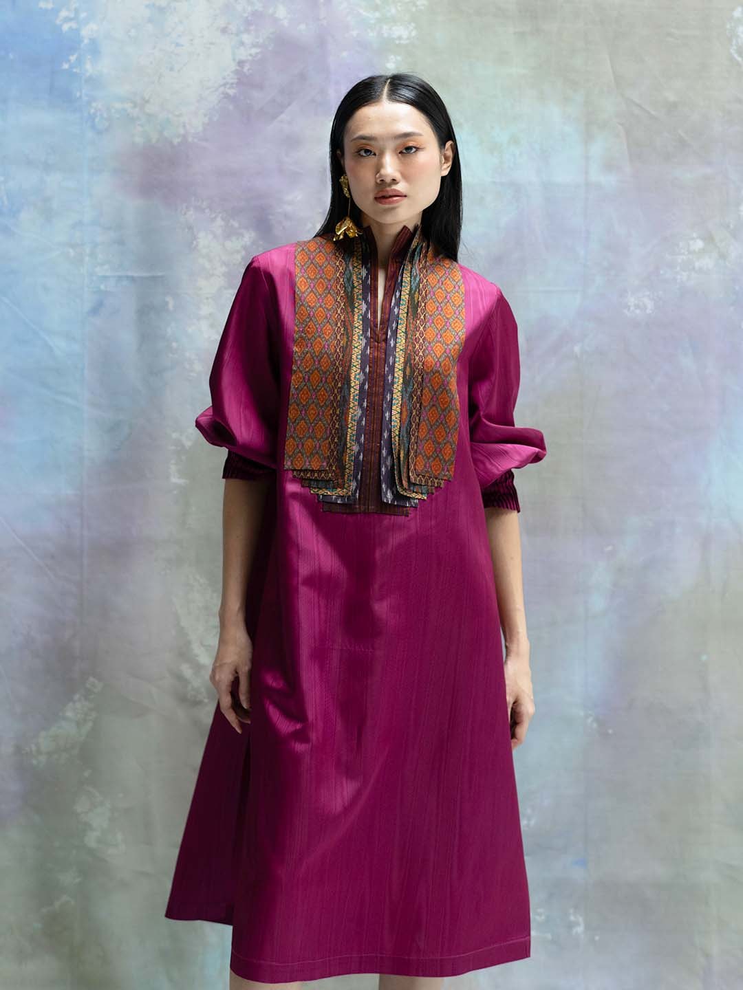 Rectangle Patch Work Thai Silk Dress