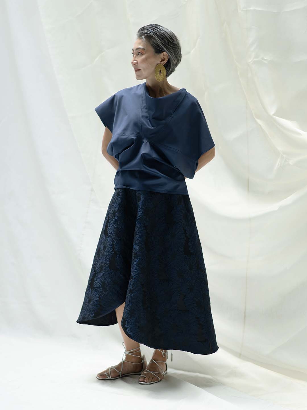 Asymmetric Jacquard Midi Skirt
