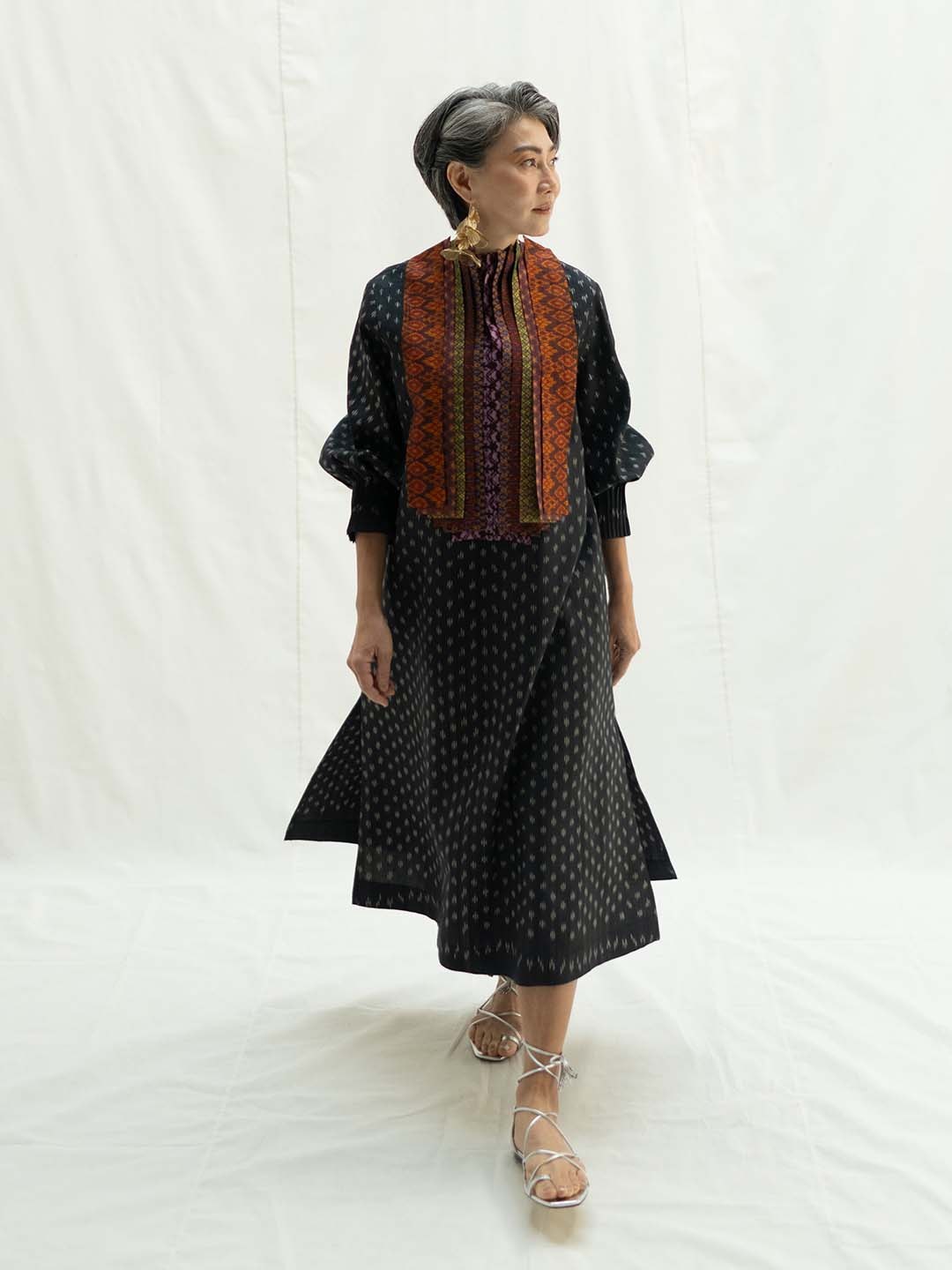 Rectangle Patch Work Thai Silk Dress